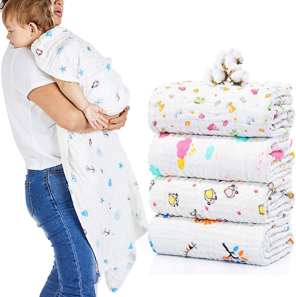 klericer Set of 2 Baby Bath Towels Muslin Baby Blanket 6-Layer